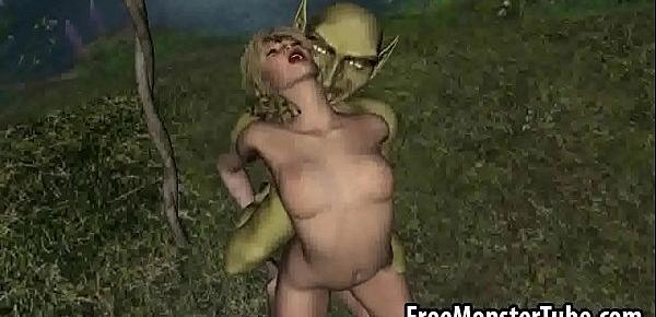  3D elf babe getting fucked in the woods by a goblin